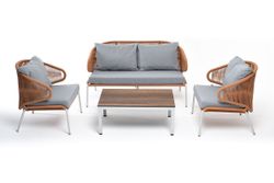 "Милан" лаунж-зона 4-местная плетеная из роупа (веревки), каркас алюминиевый светло-серый, роуп оранжевый меланж