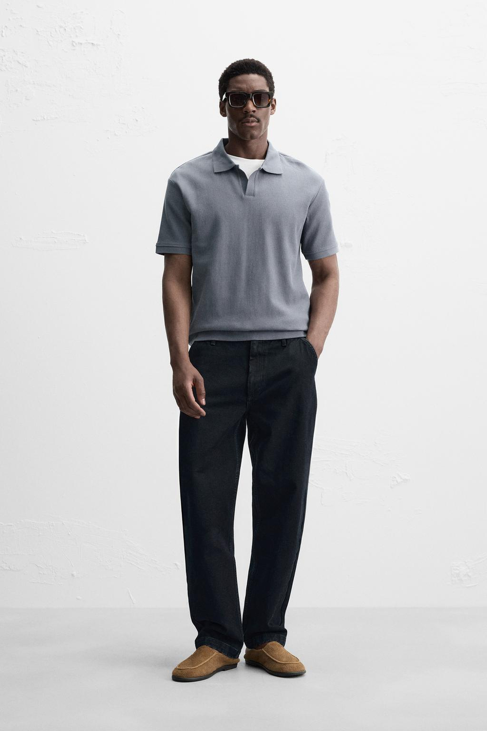 ZARA ПОЛО, ВЫЦВЕТШИЙ СИНИЙ