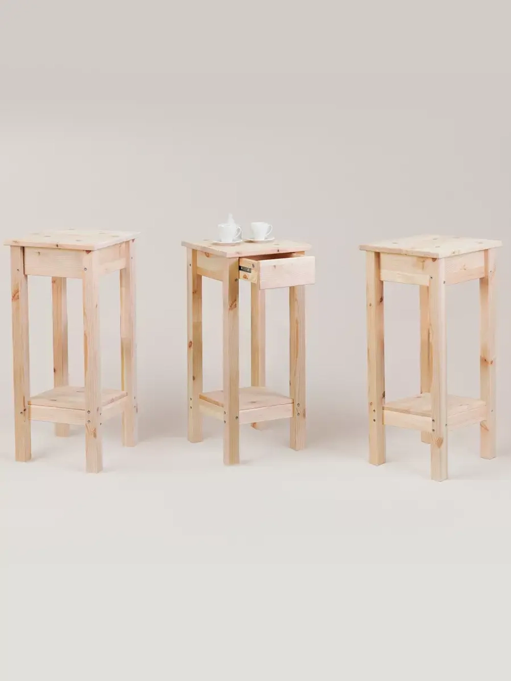 Стеллаж с ящиком и полочкой Ральф, деревянный, без отделки