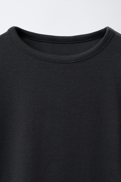 ZARA ОДНОТОННАЯ ФУТБОЛКА С МОДАЛОМ, АНТРАЦИТОВО-СЕРЫЙ