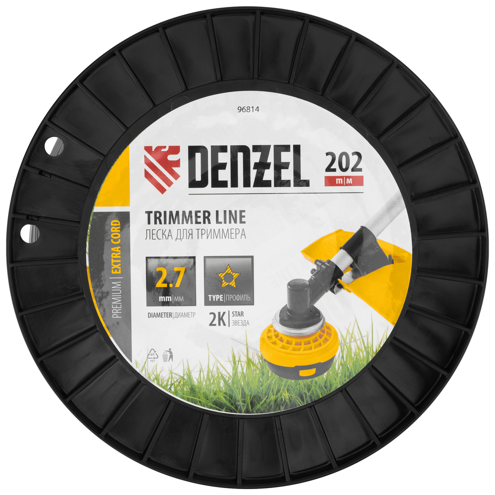 Леска для триммера двухкомпонентная звезда, 2,7мм х 202м, на DIN катушке EXTRA CORD Denzel