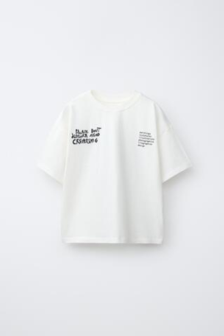 ZARA ФУТБОЛКА С НАДПИСЬЮ, ЖЕЛТОВАТО-БЕЛЫЙ