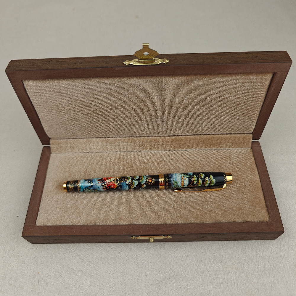 Ручка с ручной росписью Палех "Сказочная тройка" в футляре