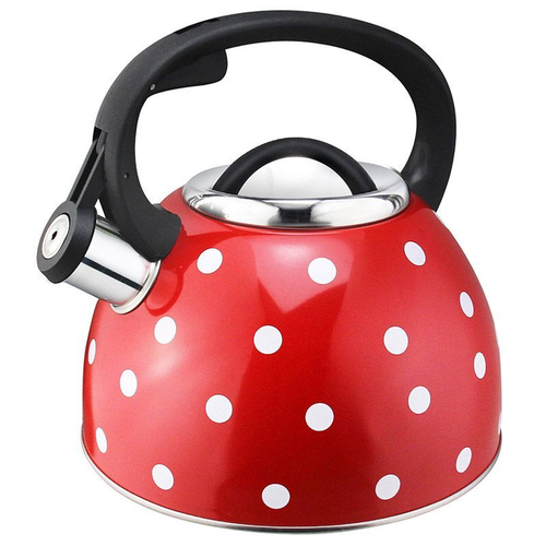 Чайник из нерж.стали Mallony "Maestria" (2.5л, со свистком, красный в белый горошек)