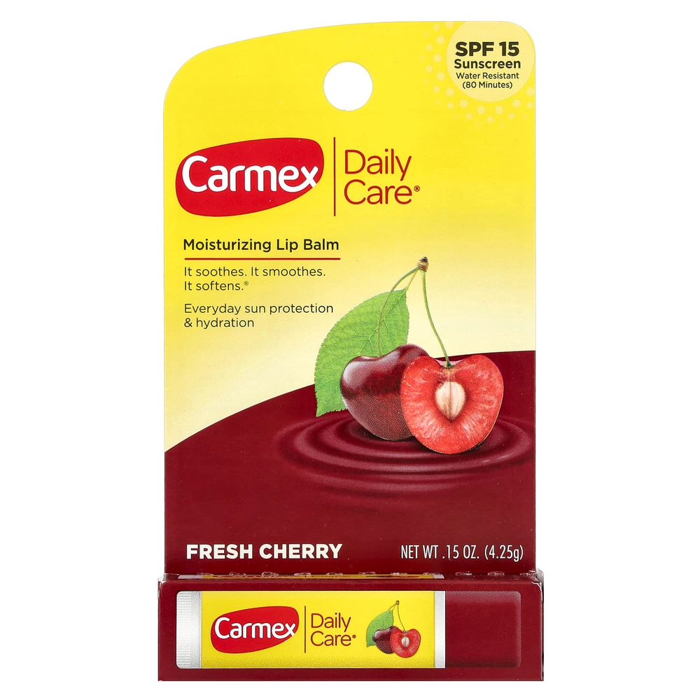 Carmex, Daily Care, увлажняющий бальзам для губ, SPF 15, свежая вишня, 4,25 г (0,15 унции)