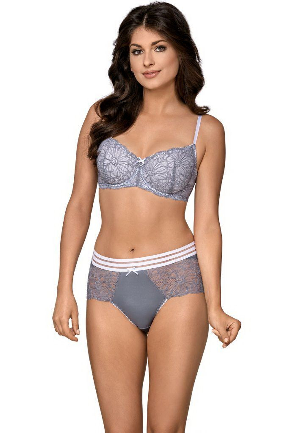 Бюстгальтер на косточках с мягкими чашками из кружевного полотна (Размер: 80E) (Цвет: серый)