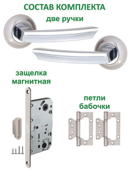 Межкомнатная дверная ручка с магнитной защелкой и петлями