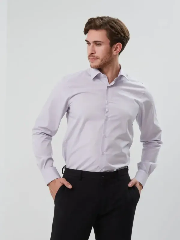 Рубашка приталенная SLIM FIT с длинным рукавом, перламутровая
