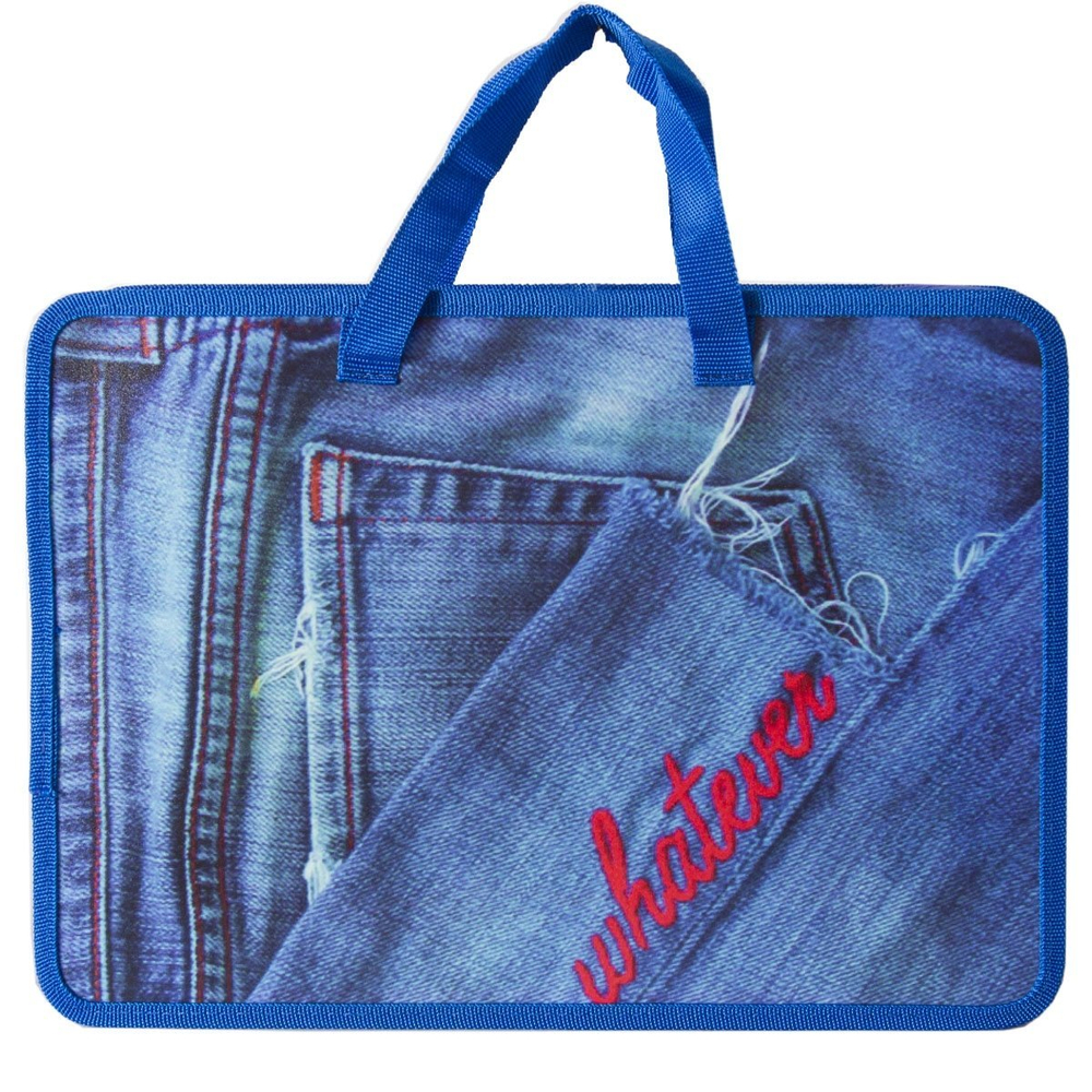 Папка с ручками 1 отделение, А4 245 мм*340 мм*70 мм, Alingar, пластик, ручки тесьма, дизайн с двух сторон, молния сверху, "Джинсовый стиль"