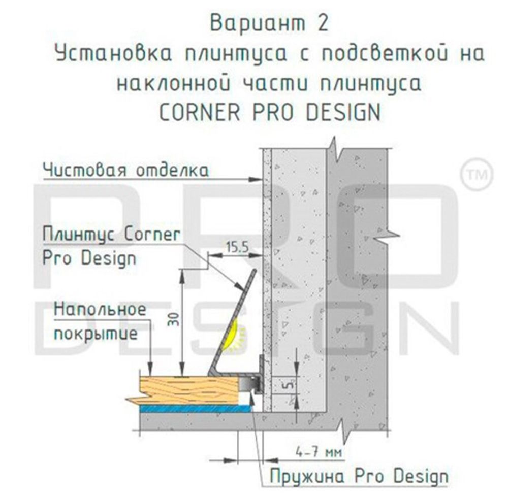 Щелевой плинтус Pro Design Corner 570 шампань, 2600x15,5x35 мм