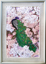 Принт-С12 Ткань с нанесенной авторской схемой Павлин на цветущей сакуре