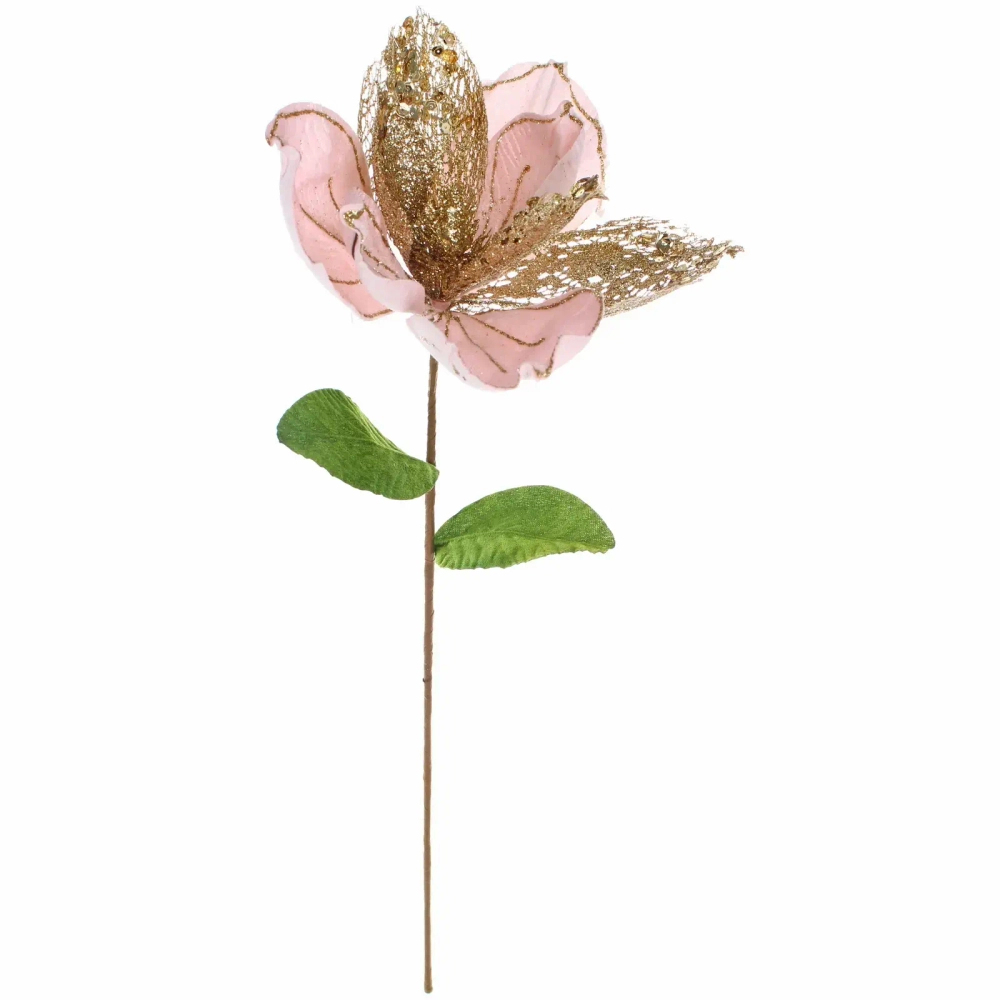 Украшение новогоднее «Пуансеттия - Рожедественская красавица» 23 см, Розовый/Золото