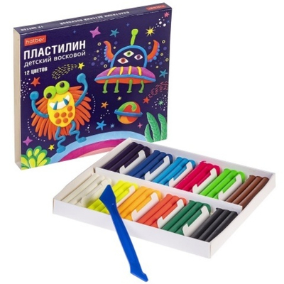 Пластилин восковой со стеком Hatber Монстрики, 180 г, 12 цв.