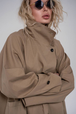 Тренч A-силуэта с высоким воротом  из премиальной ткани