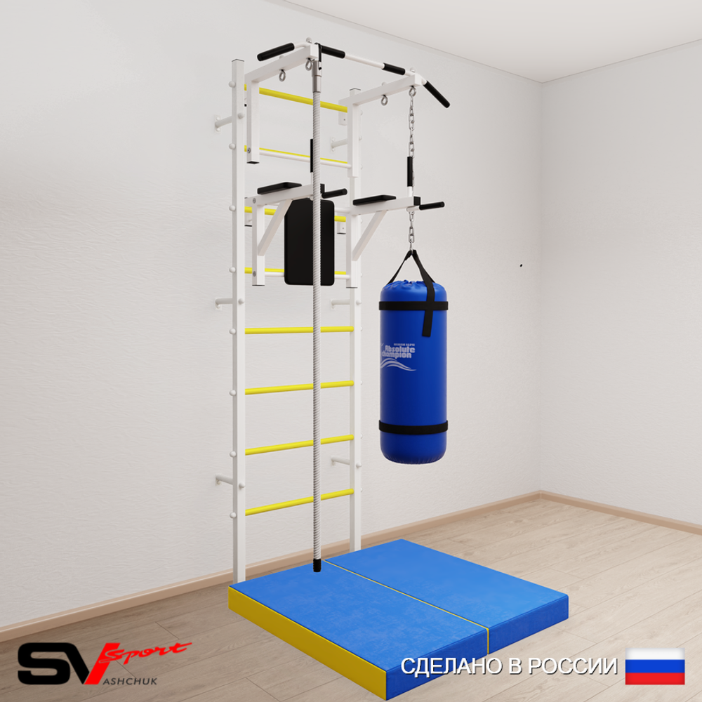 Шведская стенка Sv Sport 5705 (Турник стандарт/Брусья/Канат/Цепь/Мешок 15кг/Мат 1м)
