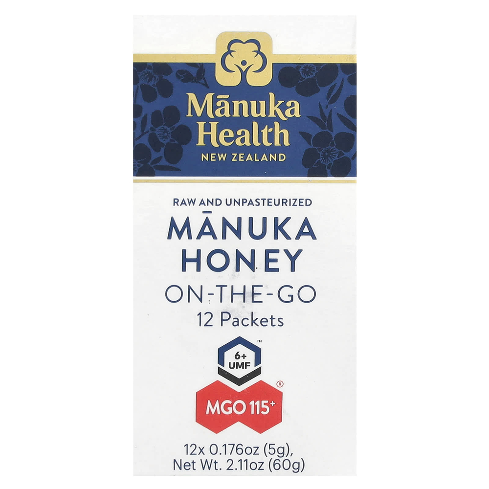 Manuka Health, Manuka Honey On-The-Go, UMF 6+, MGO 115+, 12 пакетиков по 5 г (0,176 унции)