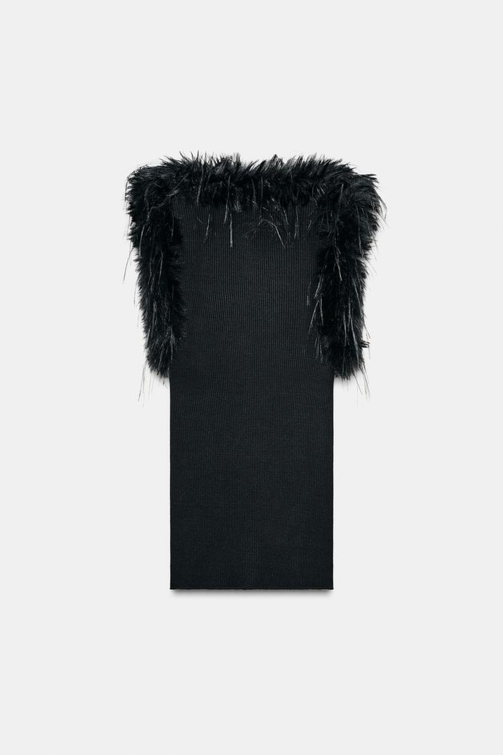 ZARA ТОП ИЗ ВОРСИСТОГО ТРИКОТАЖА С ГОРЛОВИНОЙ ХАЛТЕР, ЧЕРНЫЙ