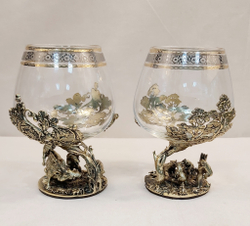 Набор из 2-х бокалов для коньяка "Охота на вепря и Мишки на дереве" (подарочный футляр)