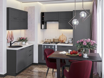 Угловая модульная кухня Глетчер-03 Маренго Силк - Graphite 2140*1200/2000*600