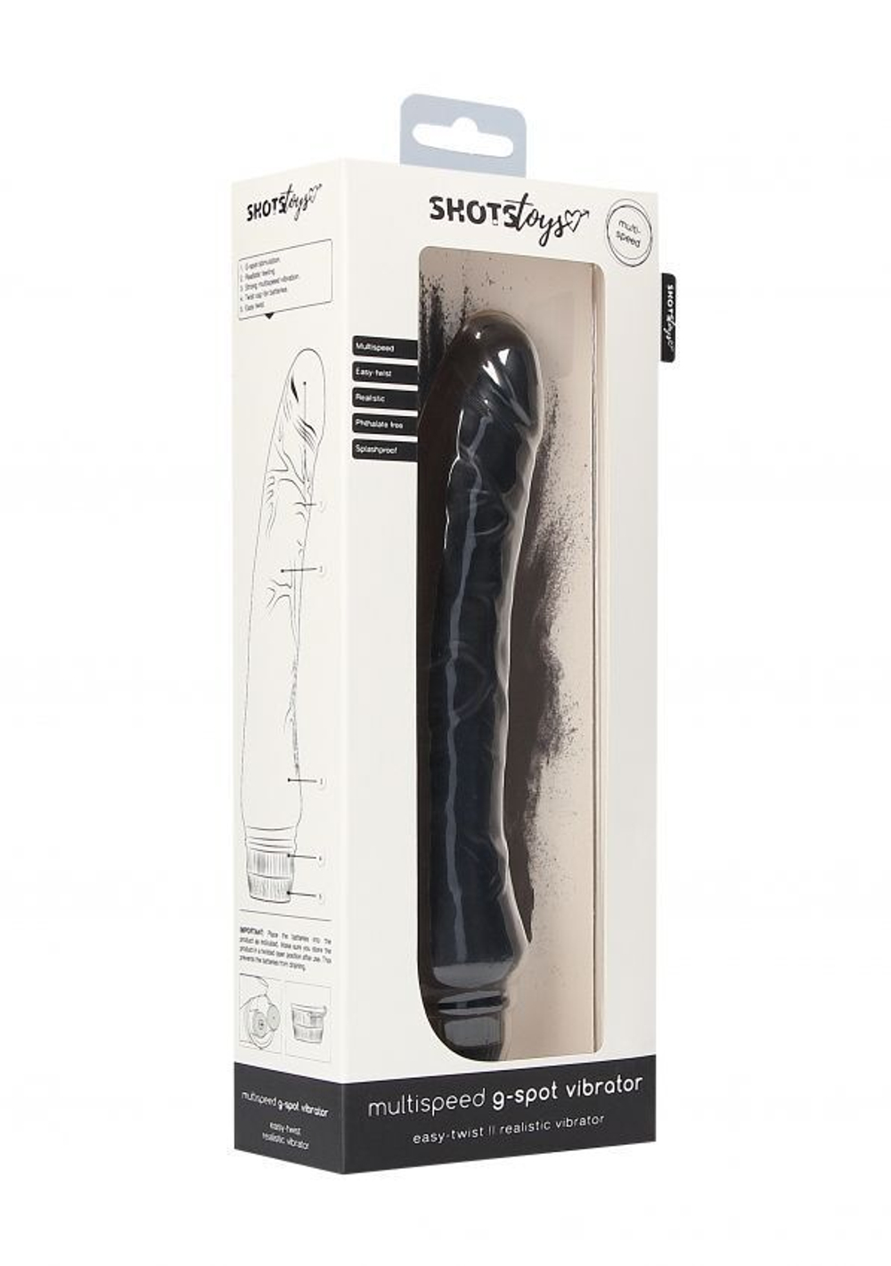 Черный вибромассажер Multispeed G-Spot Vibrator - 23,5 см. (Цвет: черный)