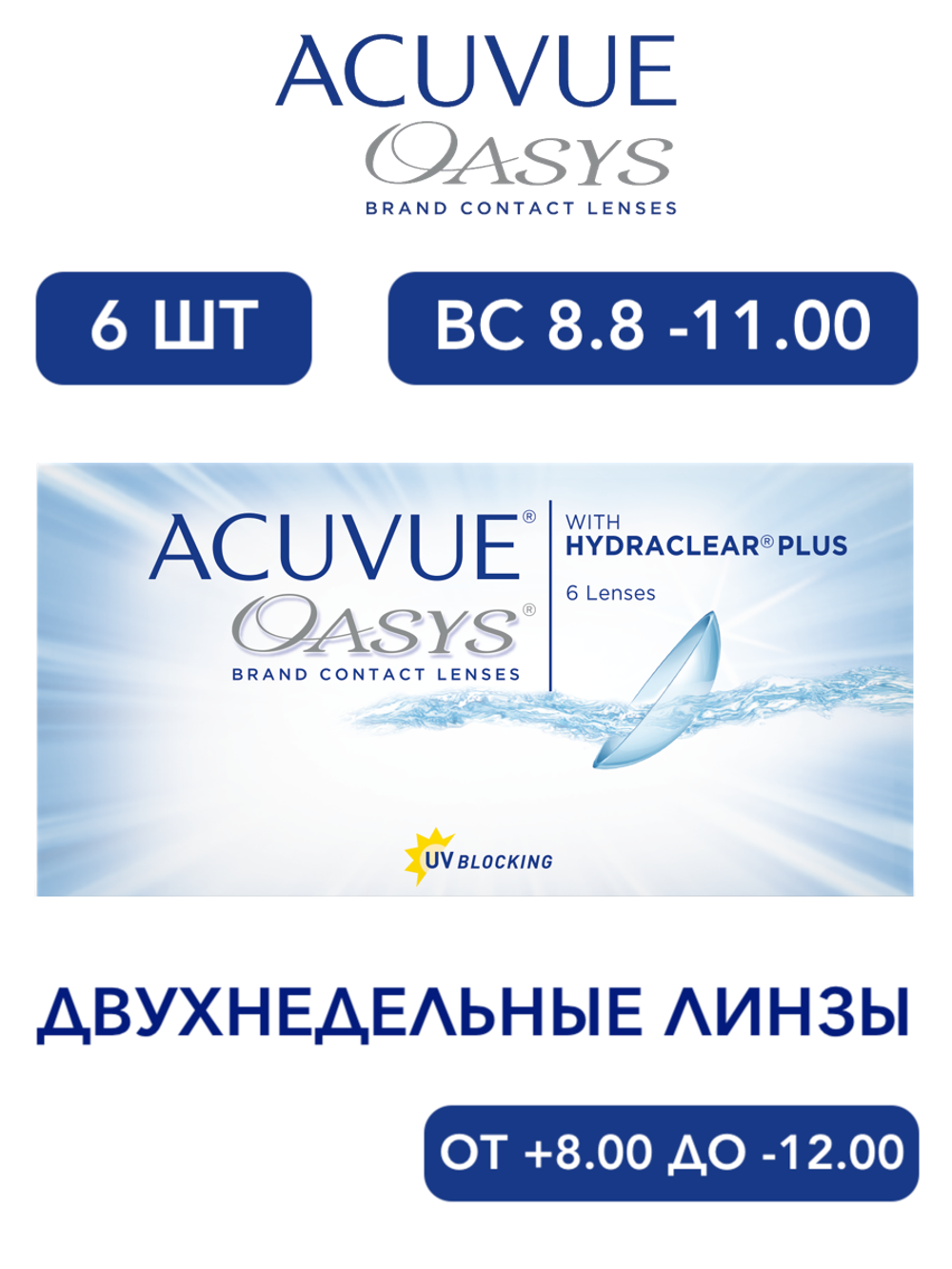 Двухнедельные контактные линзы Acuvue Oasys (уп. 6 линз)