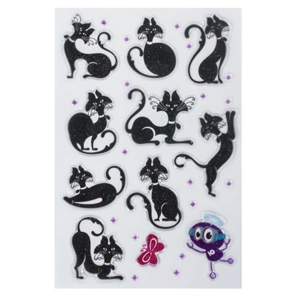 Наклейки гелевые "Кошки", многоразовые, с блестками, 10х15 см, ЮНЛАНДИЯ, 661823
