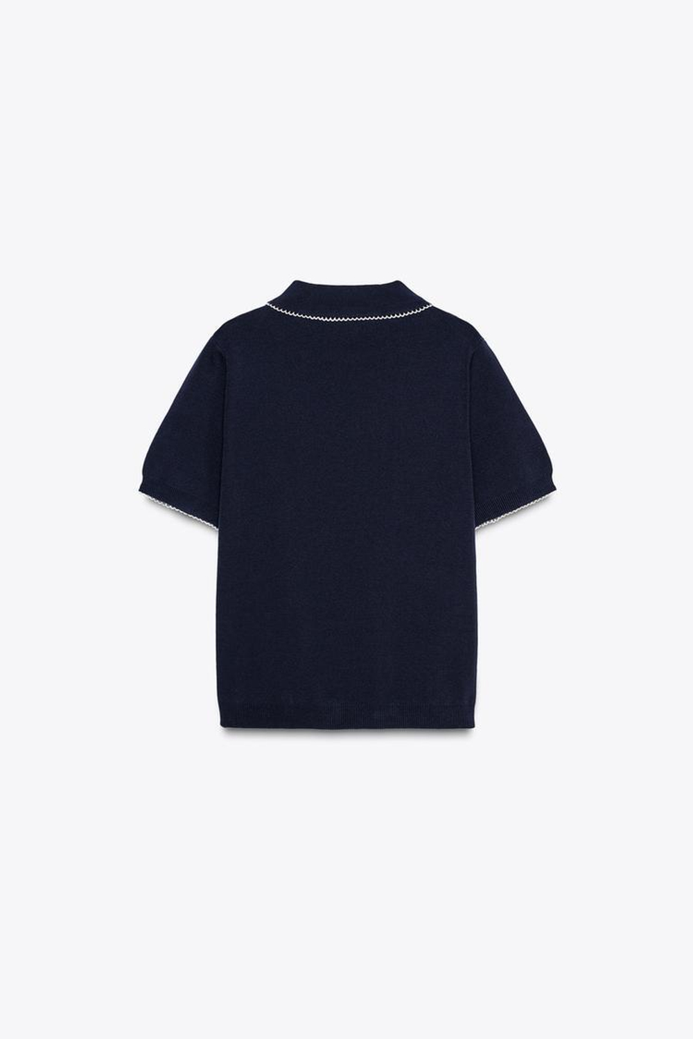 ZARA ТРИКОТАЖНЫЙ ТОП С ОКАНТОВКОЙ, МОРСКОЙ СИНИЙ