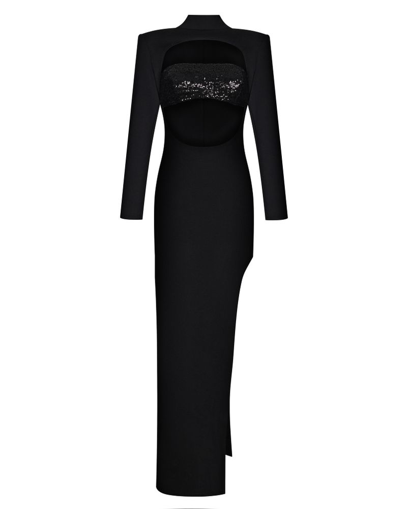 Платье Cat мини с длинным рукавом из пайеток, черный