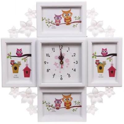 Фоторамка-коллаж 42*43см «Вьюнок», цвет белый, на 4 фото, пластик, с часами