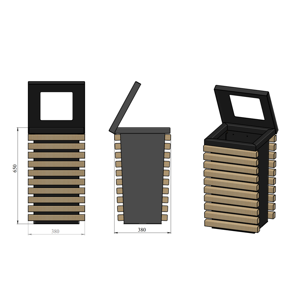 Парковая урна PO-382, 380*380*650 мм.