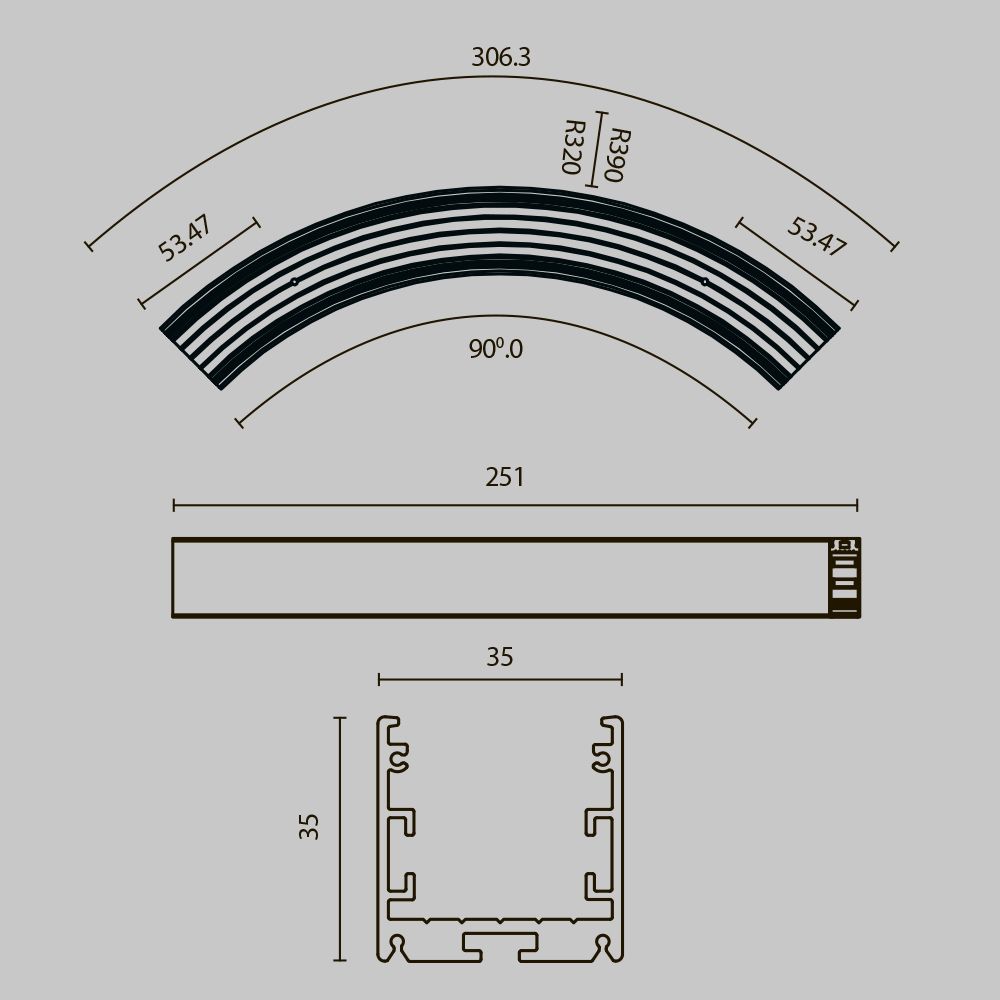 35x35 Ø320мм 1/4 круга Maytoni ALM-3535R-B-D-90°-0.3M