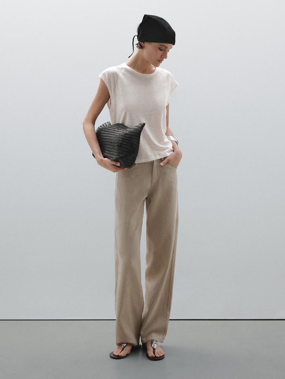 Massimo Dutti Футболка из 100% льна, светло-желтый