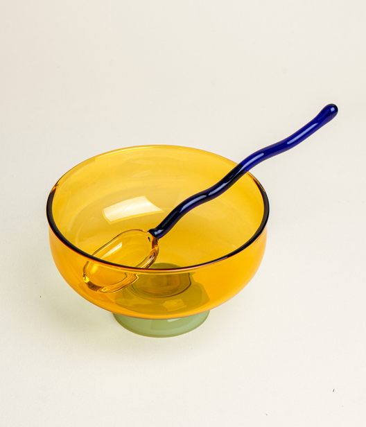Пиала десертная из цветного стекла с ложечкой Желтая