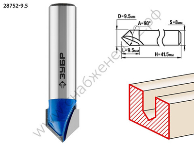 ЗУБР 9.5x9.5мм, угол 90°мм, фреза пазовая галтельная V-образная
