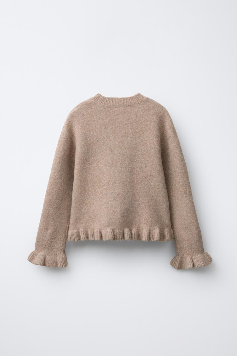 ZARA ВЯЗАНЫЙ ДЖЕМПЕР С ВОЛАНАМИ, НЕЖНО-КОРИЧНЕВЫЕ ОТТЕНКИ