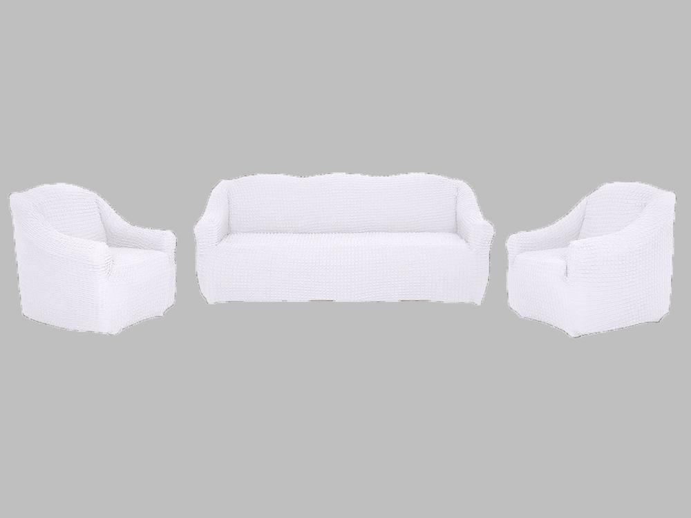 Комплект чехлов на диван и 2 кресла без оборки, цвет Белый