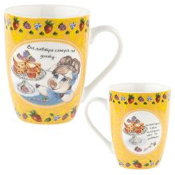 Кружка фарфоровая "Хрюшка/Афоризмы" v=360мл. (6видов) (min12) (транспортная упаковка)