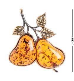 AM-2322 Брошь «Грушевый сад» (латунь, янтарь)