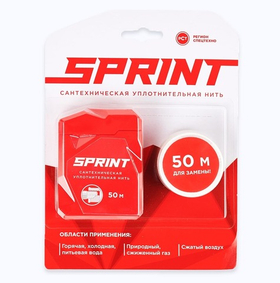 Сантехническая уплотнительная нить Sprint, 50м, со сменной катушкой, Сантехмастер