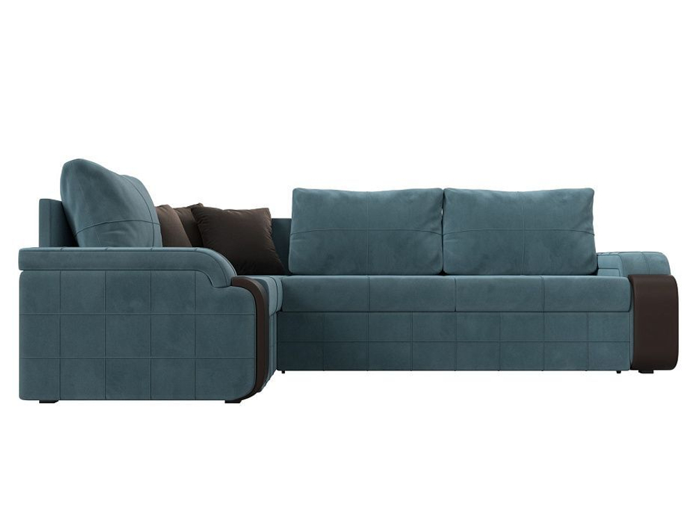 Диван угловой Николь левый угол, Бирюзовый\Коричневый\Коричневый, Велюр\Экокожа, 102971L