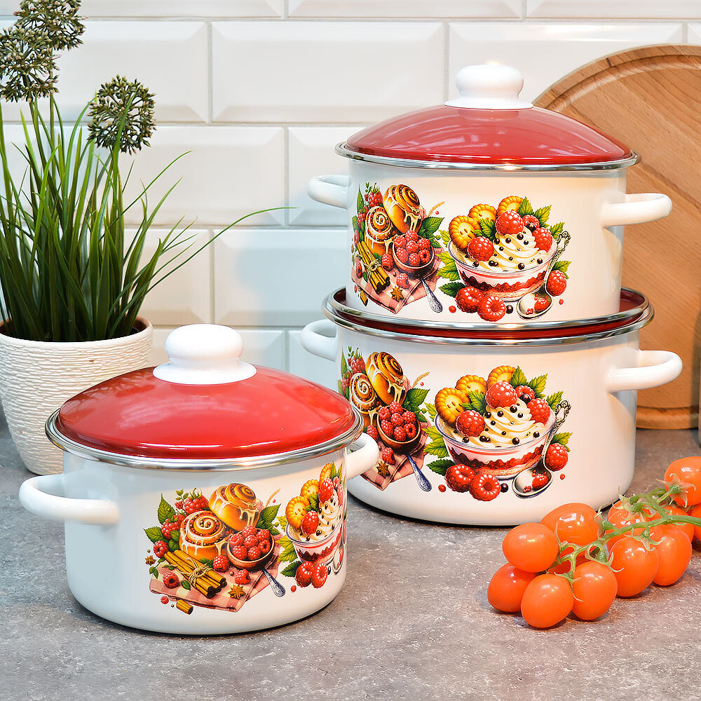 Набор кастрюль "Малиновое варенье" (2л, 3л, 4л)