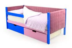 Детская кровать-тахта мягкая с бортиком и ящиками Бельмарко Svogen синий-лаванда