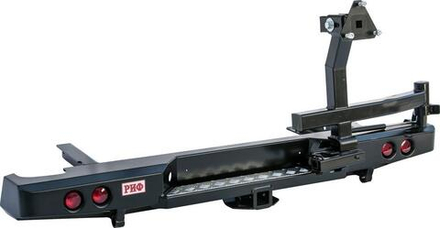 Бампер силовой задний Nissan NP300 2010+ (кузов 1500 мм) с квадратом под фаркоп, калиткой и фонарями РИФ