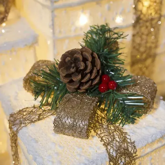 Светодиодные Подарки с бежевой лентой 15, 20, 25 см., 220 В, теплые LED, Luazon Lighting (4357001)