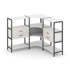 Shelf System Трехсекционный угловой стеллаж трехярусный с ящиками SN.STMU-331 Белый/Дуб Наварра/Мета