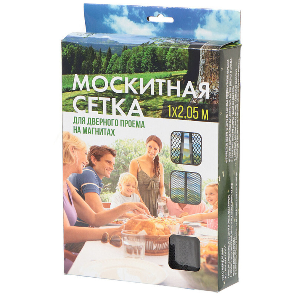 Сетка москитная для двери, 1х2.05 м, на магнитах, липучка, чер, С бабочками, коробка