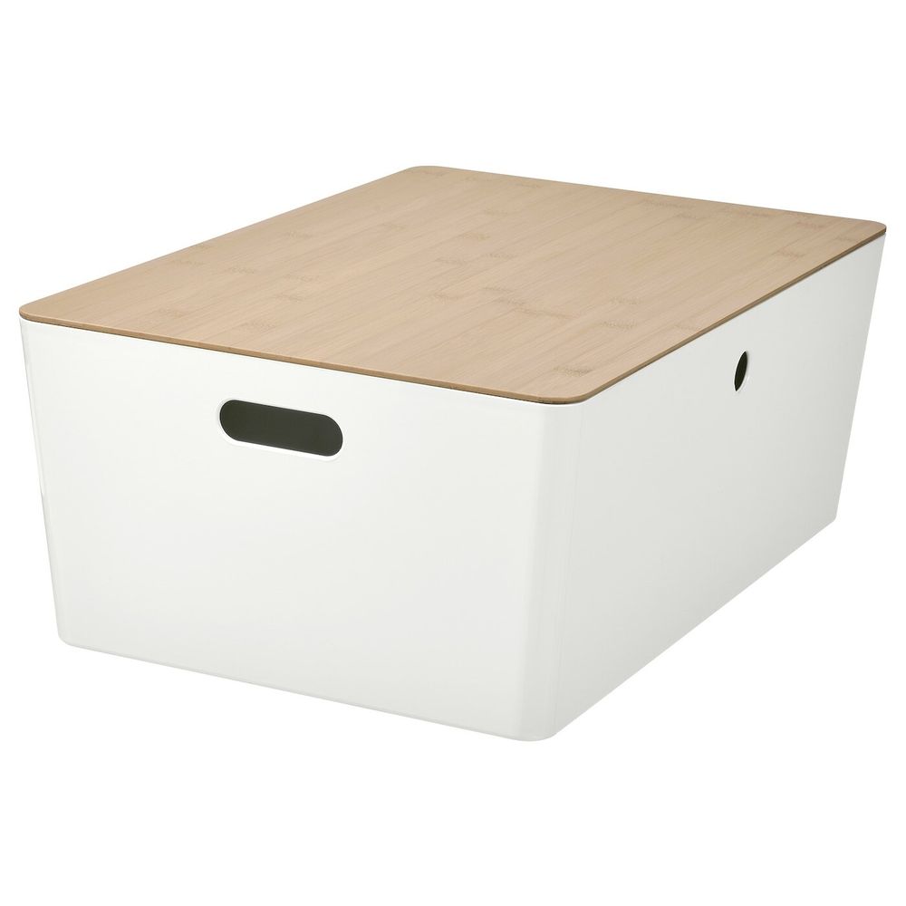Контейнер с крышкой IKEA KUGGIS (КУГГИС), Бамбук, Белый, 37x54x21 см