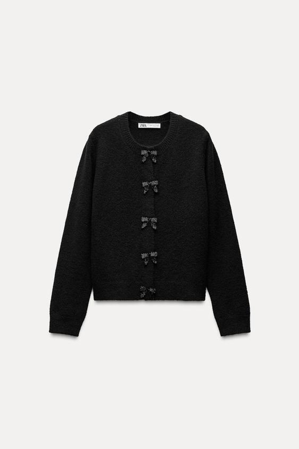 ZARA КАРДИГАН С ПУГОВИЦАМИ И БАНТАМИ, ЧЕРНЫЙ