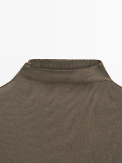 Massimo Dutti Хлопковая футболка в рубчик с длинными рукавами, кофейный