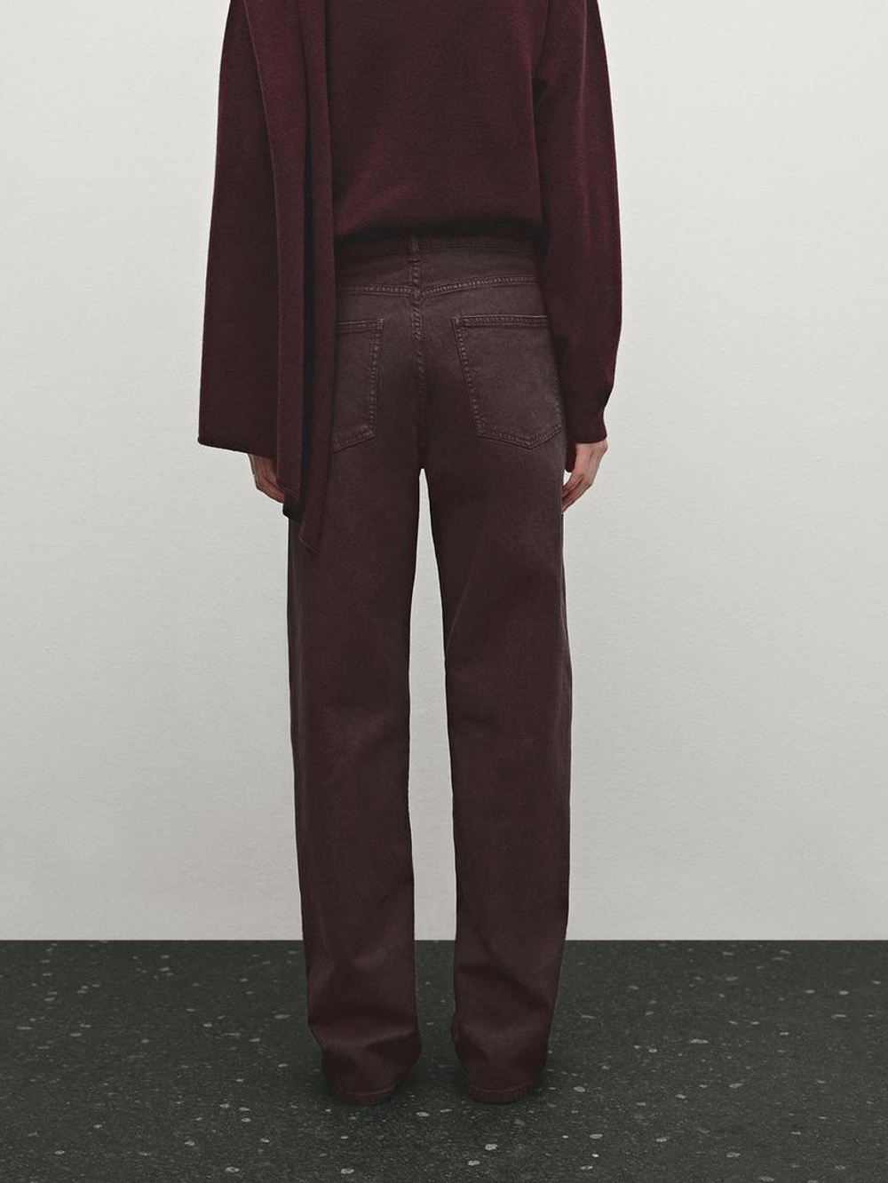 Massimo Dutti Джинсы прямого кроя с карманами, гранатовый